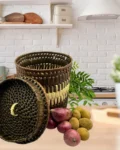Palmyra Basket with Lid for Kitchen Storage, brown and Natural Design