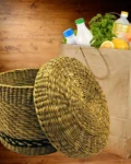 Rush and Reed Vegetable Storage Container, eco-friendly and breathable, ideal for onions, garlic, and other vegetables