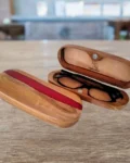 Teak Wood Eyeglasses Case with Epoxy Resin Stripe for Secure Eyewear Storage