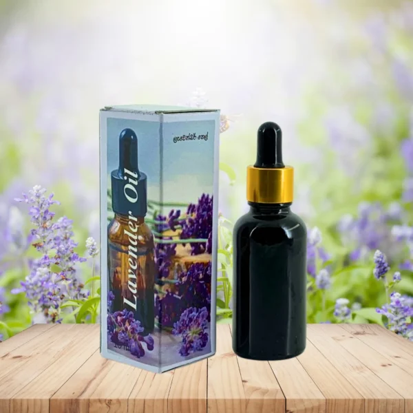 Lavender essential oil 30ml in gold collar dropper bottle with printed box