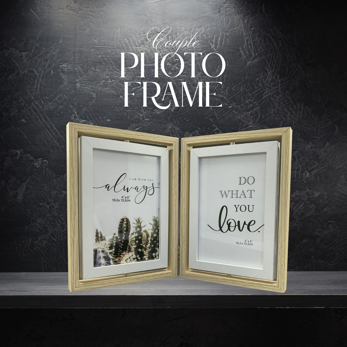Couple tabletop photo frame with dual photo display