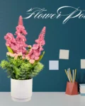 White vase with pink flowers – elegant floral flower pot