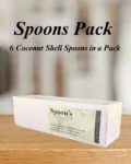 Set of six eco-friendly coconut shell spoons neatly packaged