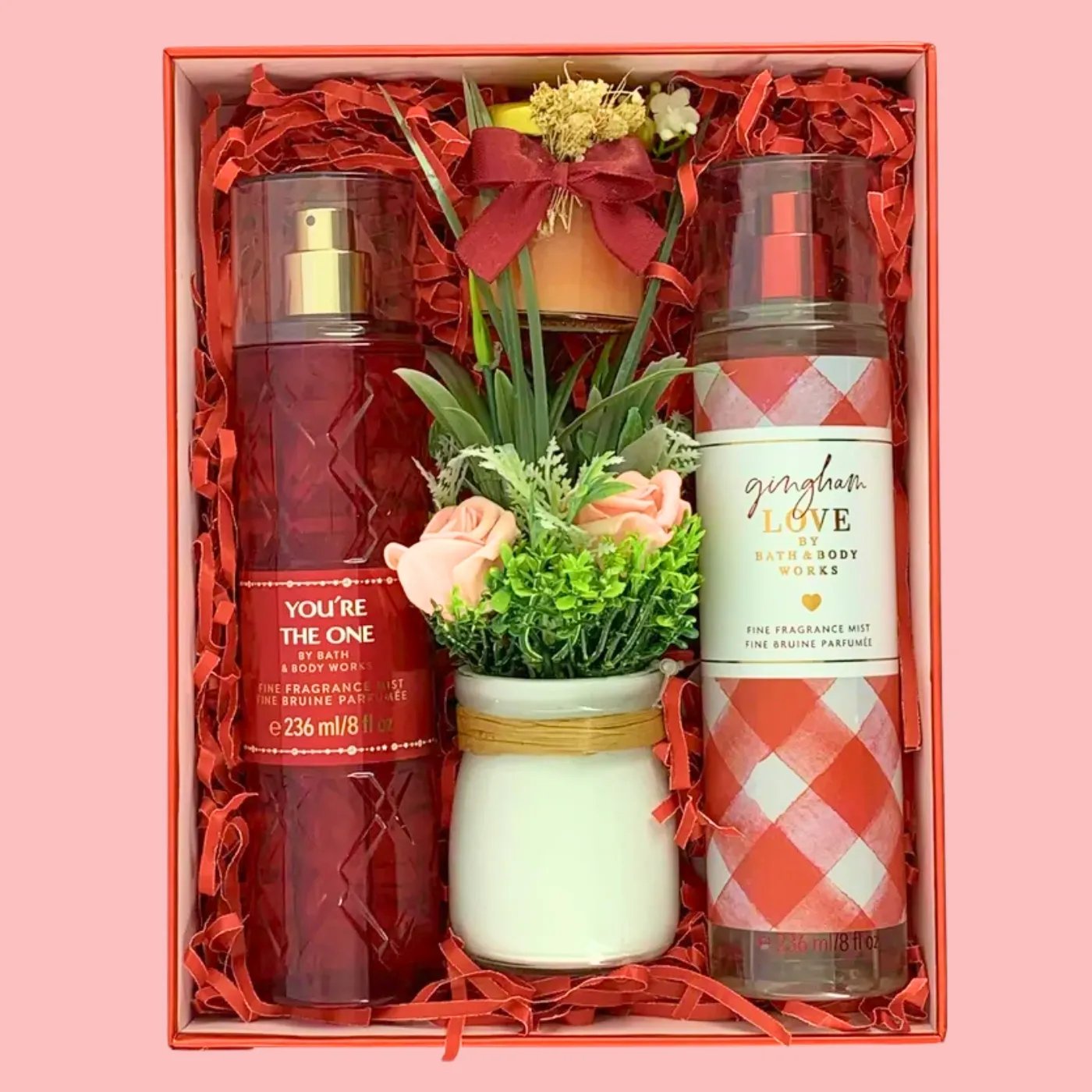 Romantic Gift Box with Bath & Body Works mists, floral pot, and candle – perfect gift for couples