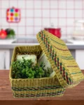 White Gardenia Gift Box – candle, rotating photo frame, and artificial plant in a handcrafted rush basket