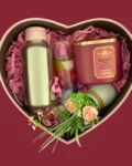 Surprise Her with Love Gift Box with candle, body mist, water bottle, and flowers in pink heart box