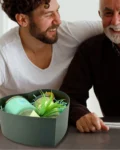 Best Dad Ever Gift Box with candle, mug, and faux plant in heart-shaped box