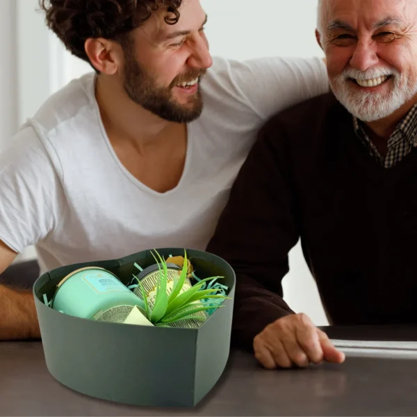 Best Dad Ever Gift Box with candle, mug, and faux plant in heart-shaped box