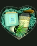 Best Dad Ever Gift Box with candle, mug, and faux plant in heart-shaped box