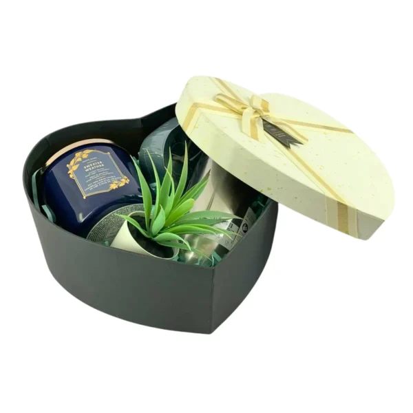 Sweater Weather Heart Gift Box with Candle, Travel Mug, Alarm Clock, and Plant