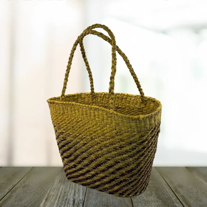 Woven Market Bag – Purple & Natural Rush & Reed Fibers - Image 2