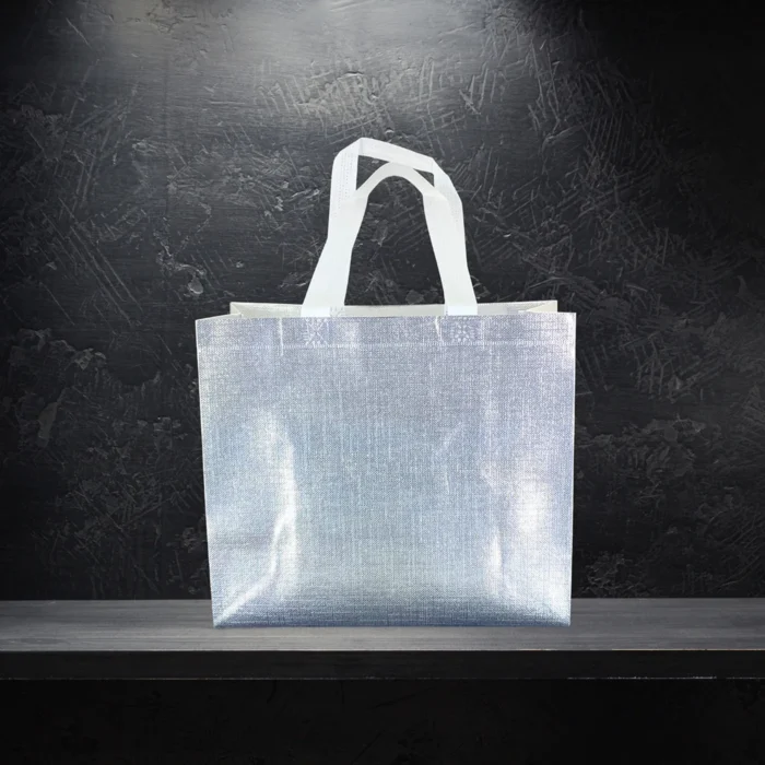 Elegant Shiny Silver Color Shopping Bag - Image 1