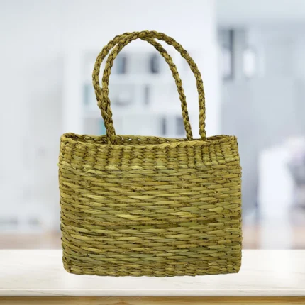 Natural Rush And Reed Woven Bag - Small