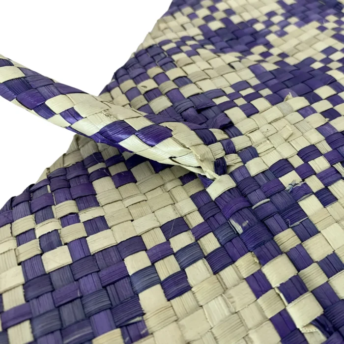 Purple Checkered Rush And Reed Market Bag - Image 4