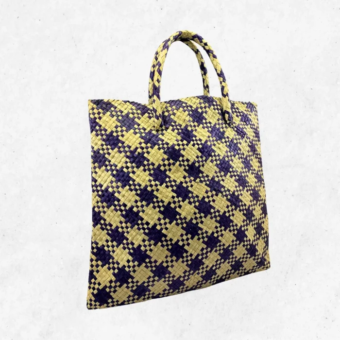 Purple Checkered Rush And Reed Market Bag - Image 2