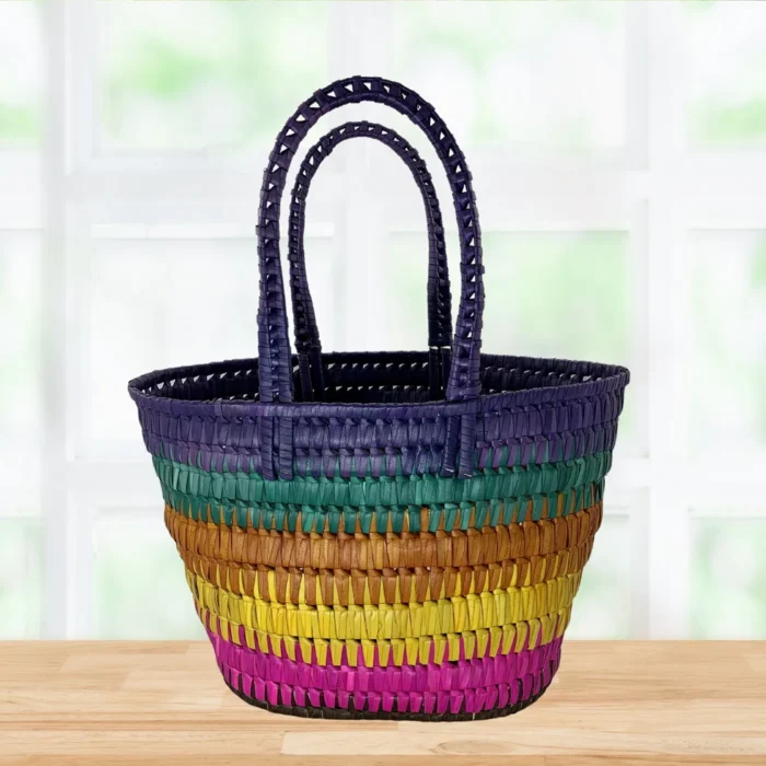 Exquisite Woven Market Bag – Vibrant Palmyra Leaf Design - Image 2