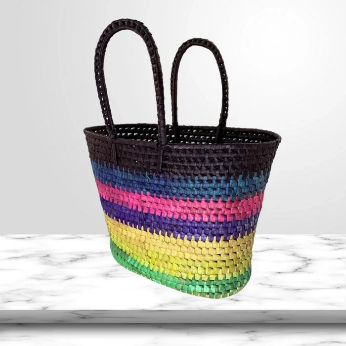 Vibrant Woven Palmyra Leaf Market Bag - Image 5
