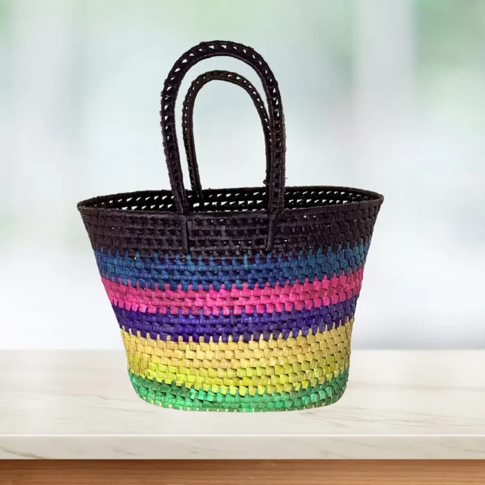 Vibrant Woven Palmyra Leaf Market Bag - Image 2