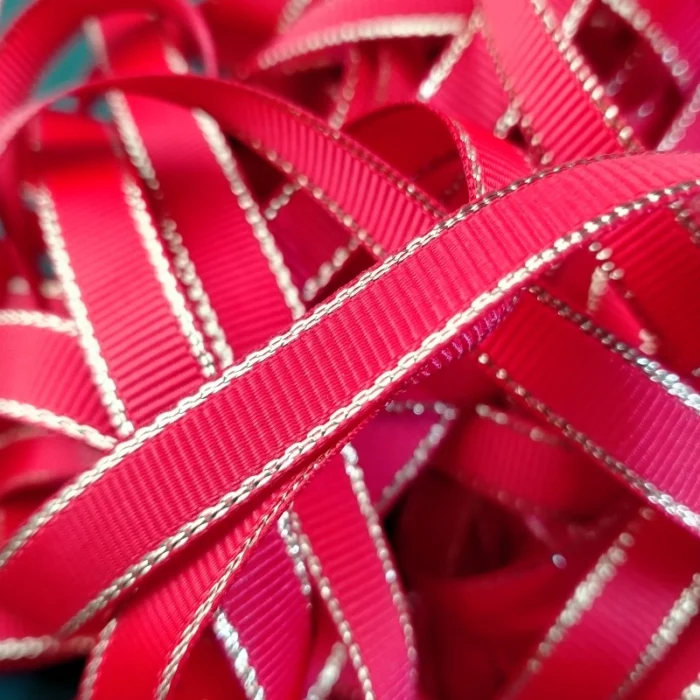 Elegant Red Grosgrain Ribbon with Gold Edges - Image 1