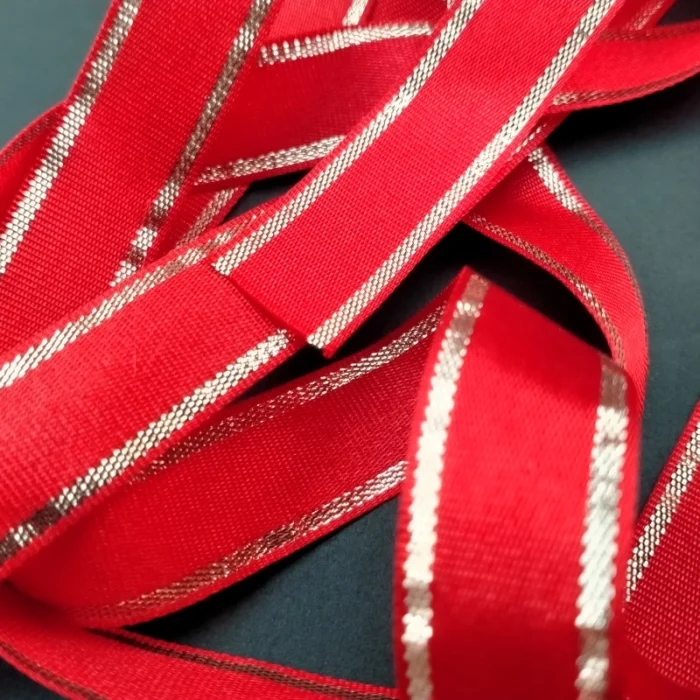 Festive Red Ribbon with Gold Stripes - Image 1