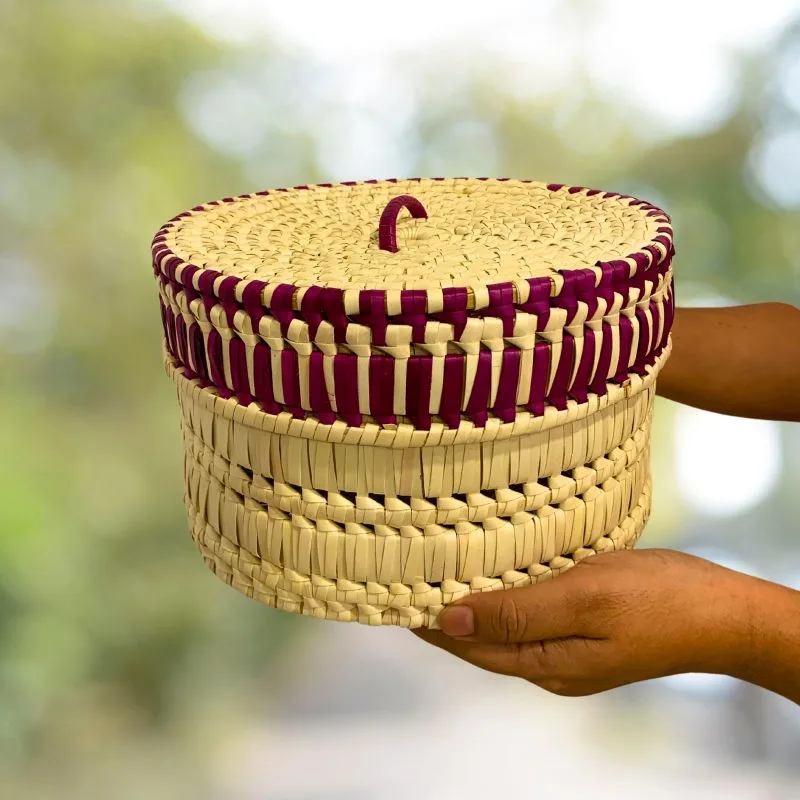 Palmyra Basket - Purple Kavili Basket with Lid