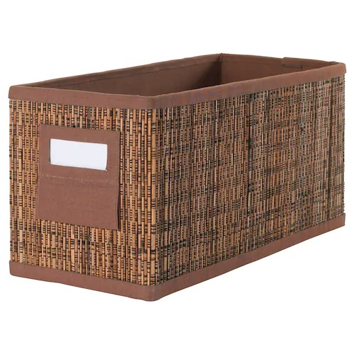 IKEA MOTORP palm leaf storage box 14×30×15 cm with label holder
