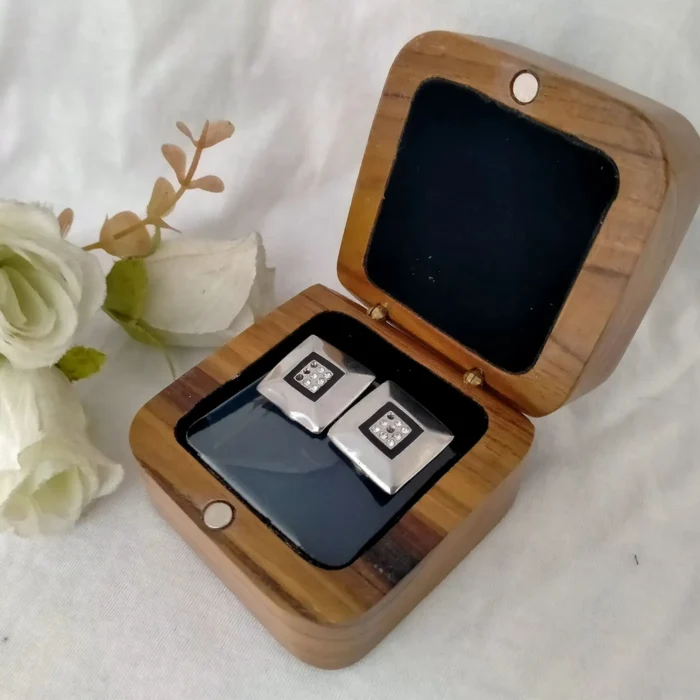 Teak Wood Earring Box with Magnet Lock - Image 2