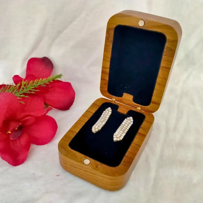 Teak Wood Earring Box with Velvet Inlay - Image 1