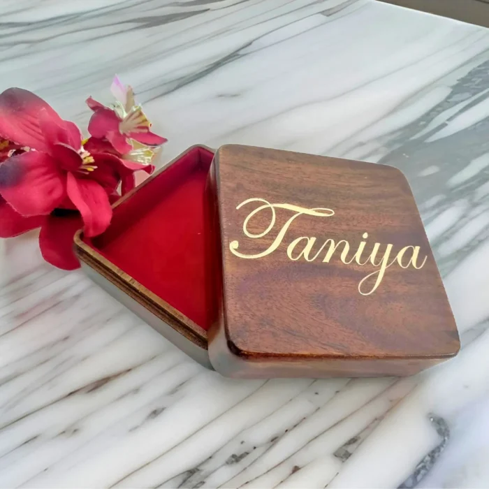 Mahogany Jewelry Box with Epoxy Filled Name - Image 1