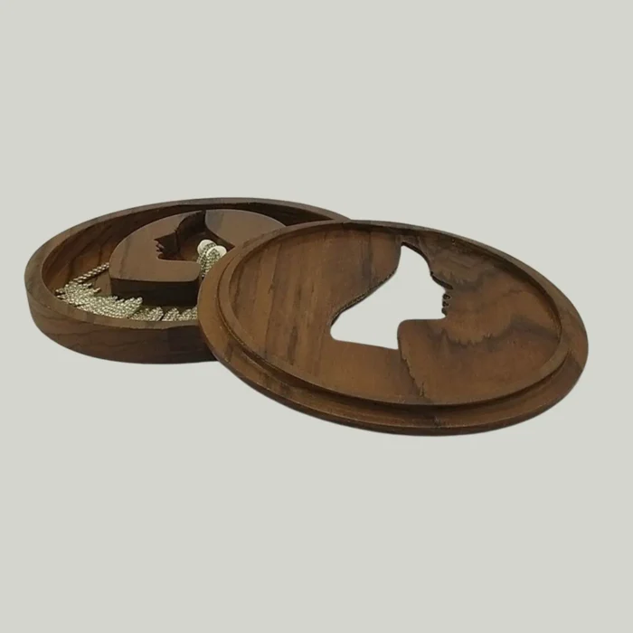 Teak Wood Jewelry Box with Woman Face Design - Image 7