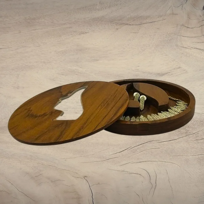 Teak Wood Jewelry Box with Woman Face Design - Image 5