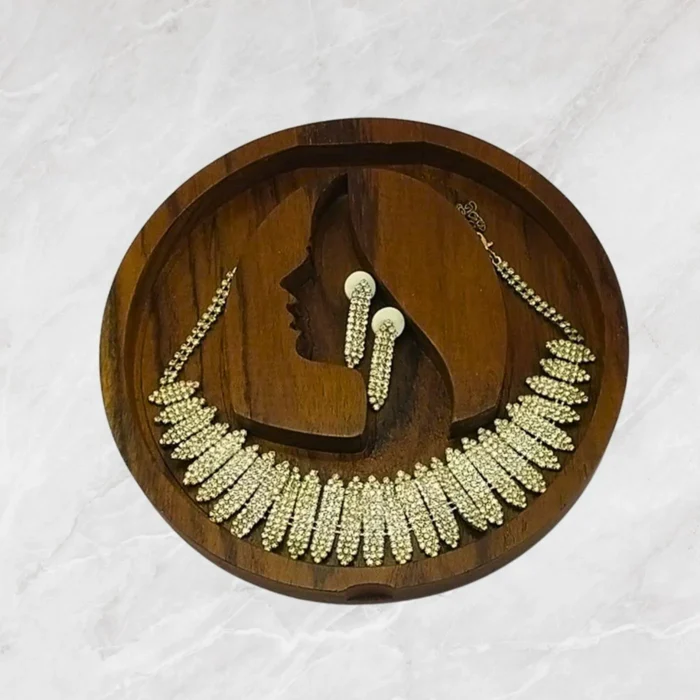 Teak Wood Jewelry Box with Woman Face Design - Image 2