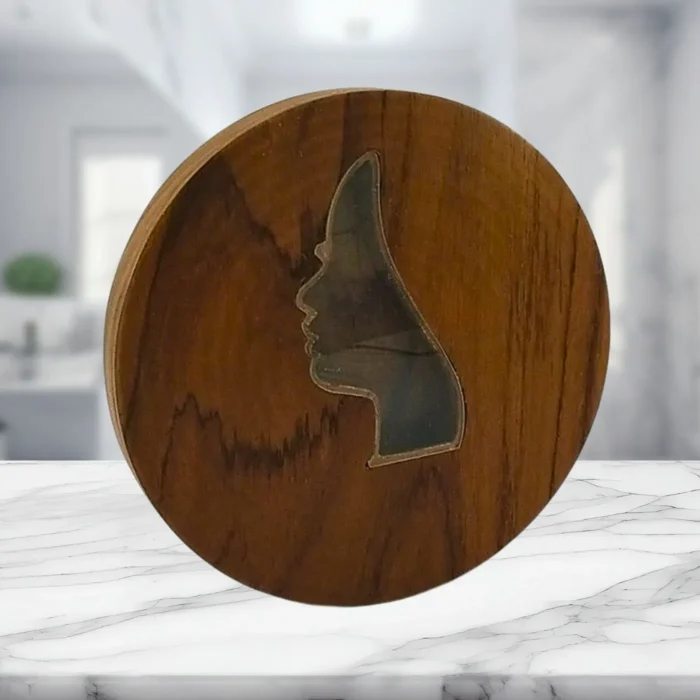 Teak Wood Jewelry Box with Woman Face Design - Image 3