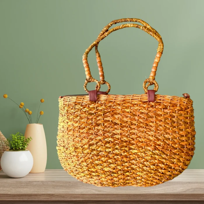 Exquisite Rush and Reed Hand Bag with Rich Beads Handles - Image 1