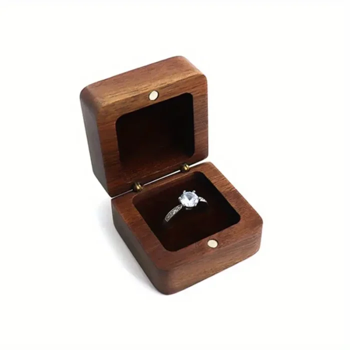 Mahogany Wood Ring Box with Velvet Inlay - Image 4