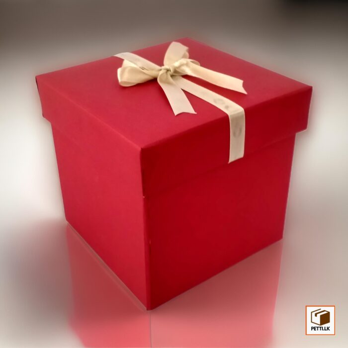Shiny Red Color Gift Box with Gold Ribbon - Image 1