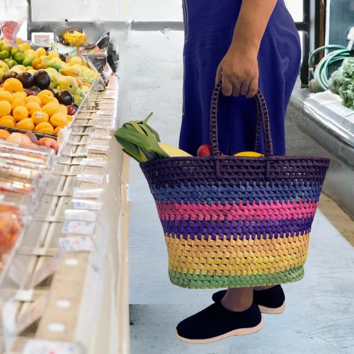 Vibrant Woven Palmyra Leaf Market Bag - Image 3
