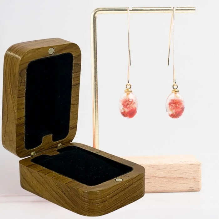 Teak Wood Earring Box with Velvet Inlay - Image 3