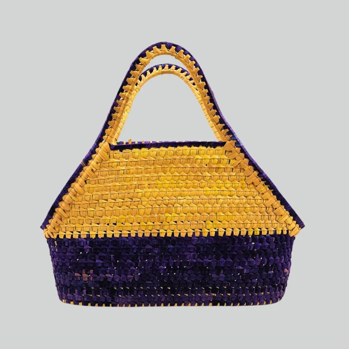 Elegant Palmyra Leaf Bag – Dark Purple & Natural Tones - Image 2