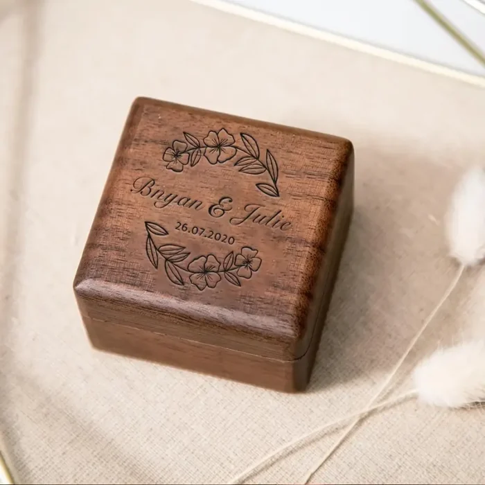 Teak Wood Ring Box with Red Velvet Inlay - Image 4
