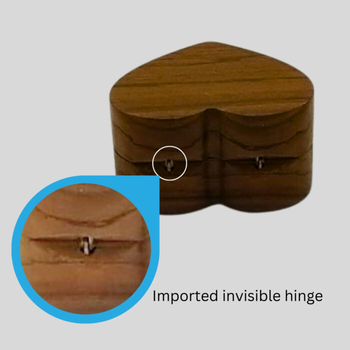 Teak Wood Heart-Shaped Ring Box with Magnet Lock - Image 4