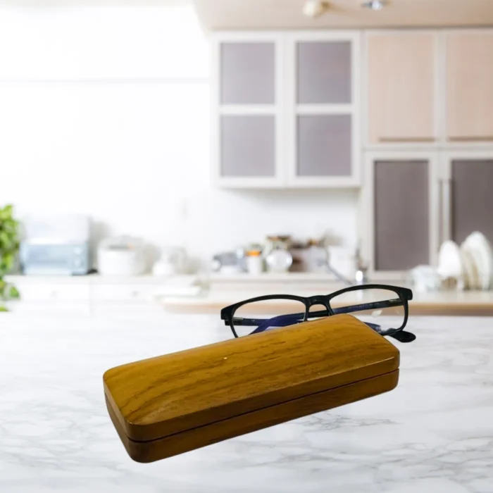 Teak Wood Eyeglasses Case with Velvet Inlay - Image 2