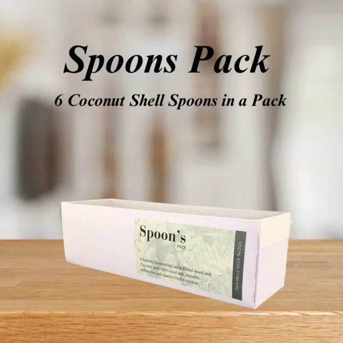 Eco-Friendly Coconut Shell Spoon with Kithul Handle Set – pack of 6 spoons - Image 1
