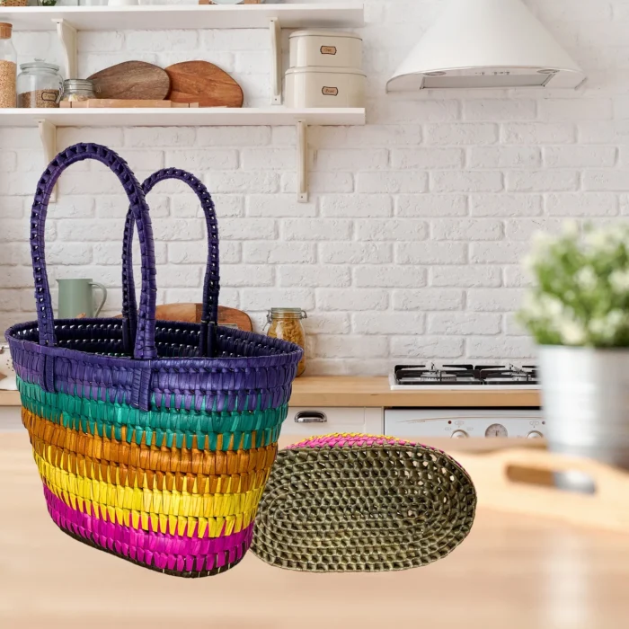 Exquisite Woven Market Bag – Vibrant Palmyra Leaf Design - Image 5