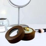Mahogany Wood Ring Box with Clear Lid & White PU Leather Inlay