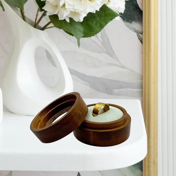 Mahogany Wood Ring Box with Clear Lid & White PU Leather Inlay - Image 4