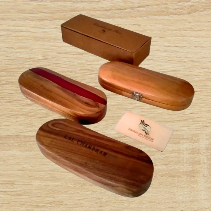 Teak Wood Eyeglasses Case with Epoxy Resin Stripe - Image 7
