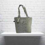 Stylish Gray Canvas Bag with Zipper Pocket
