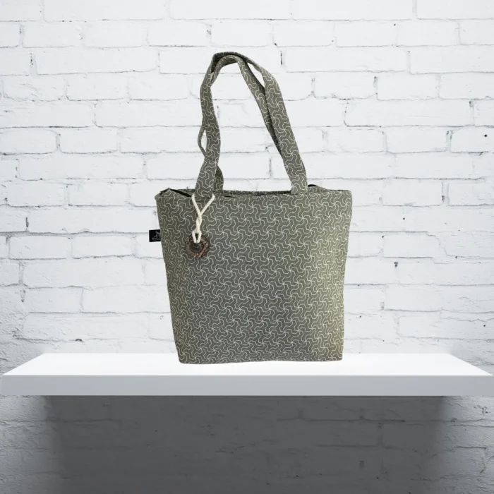Stylish Gray Canvas Bag with Zipper Pocket - Image 1