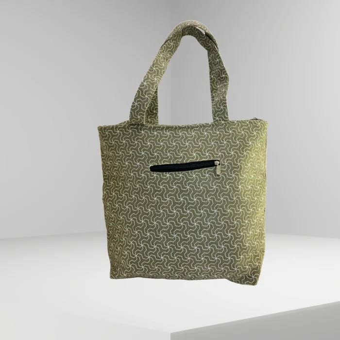 Stylish Gray Canvas Bag with Zipper Pocket - Image 3